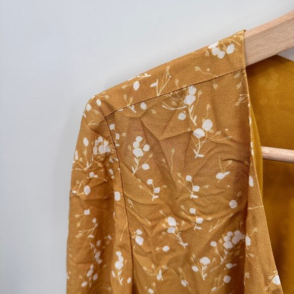 ANTHROPOLOGIE Dolan Mustard Yellow Surplice Ruffle Hem Dress // XS - Picture 4 of 9